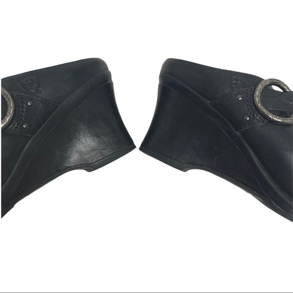 Ariat 7.5B Black Leather Wedge Mules Braided Strap - Picture 6 of 13